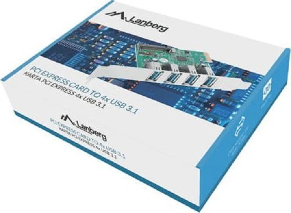 LANBERG išplėtimo plokštė PCI Express > 4 x USB 3.1 GEN1 + žemo profilio laikiklis