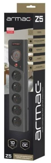 ARMAC Surge Protector Z5 3m 5x prancūziški lizdai 10A kabelių laikiklis juodas