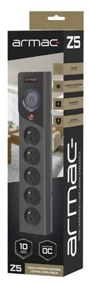 ARMAC Surge Protector Z5 5m 5x prancūziški lizdai 10A kabelių laikiklis juodas