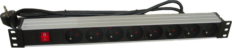 Assmann Electronic ASM A-19-STRIP-2-IMP PDU išleidimo juosta 19 RACK 8xType E, 1,8 m laidas su Schuko, įjungimas/išjungimas, aliuminio