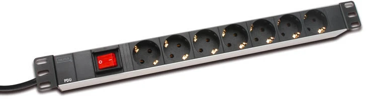 Assmann Electronic DIGITUS 19inch Outlet stripe 7x su įjungimo/išjungimo jungikliu juodas 16A 4000W Alu