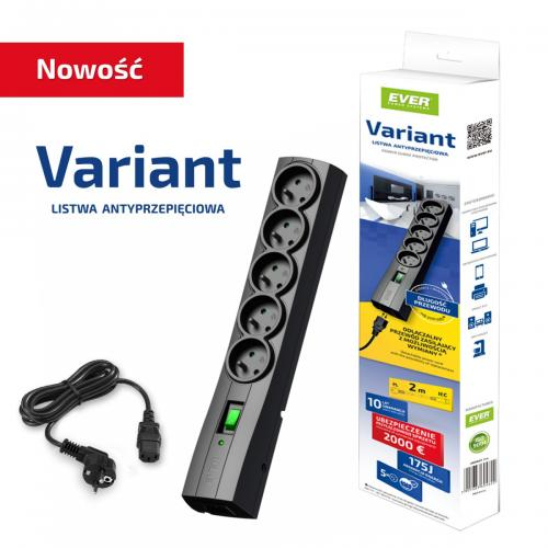 Maitinimo juostelė Ever Variant, 5 lizdai, 2 m juodos spalvos (T / LZ09-VAR020 / 0410)