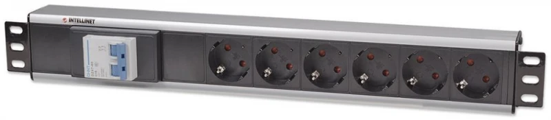 Intellinet 711432 Maitinimo juosta 19" 1,5U, 6x Schuko, su jungiklis, kabelis 1,6m