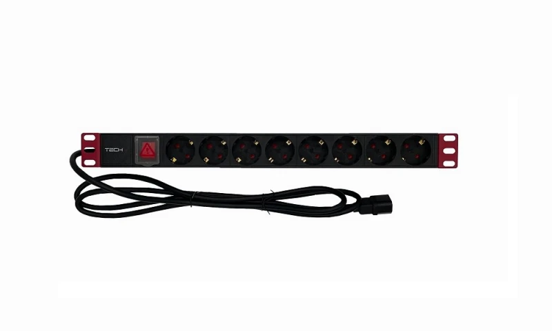 TECHLY stovo maitinimo juosta 19 colių 1U 8 vietos Schuko C14 2m
