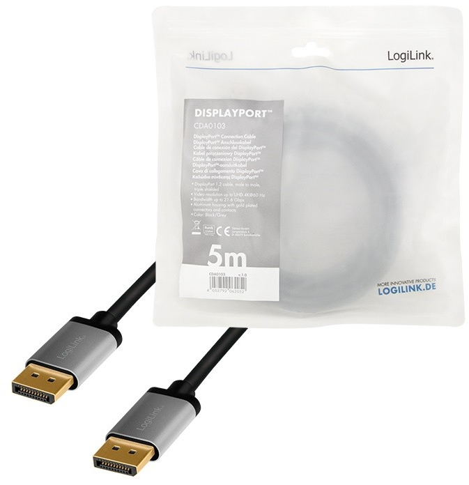 LogiLink DisplayPort 5.0m juoda-pilka