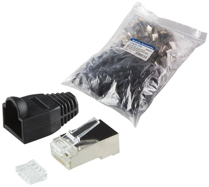 LOGILINK MP0022 LOGILINK - Kištukinė jungtis Cat.6 RJ45 100vnt. komplektas, ekranuotas, juodas