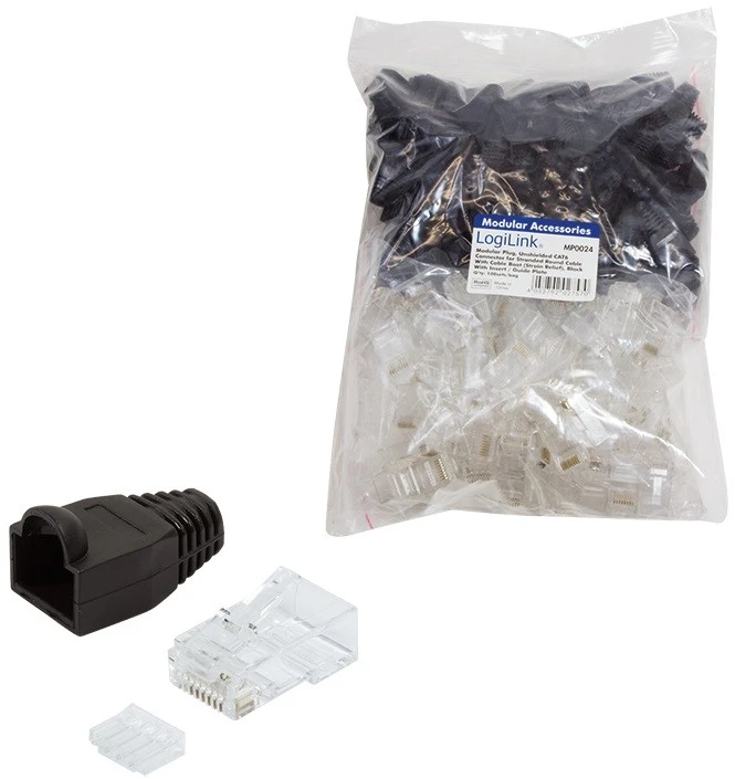 LOGILINK MP0024 LOGILINK - Kištukinė jungtis Cat.6 RJ45 100vnt. komplektas, neekranuotas, juodas