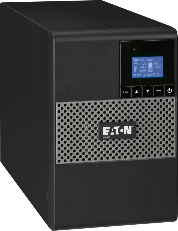 „Eaton 5P“ 1150 VA / 770 W, linijinis interaktyvus grynas sinusinis išėjimas, 4 min. esant pilnai apkrovai, 3 metų garantija (2 metai baterijoms)