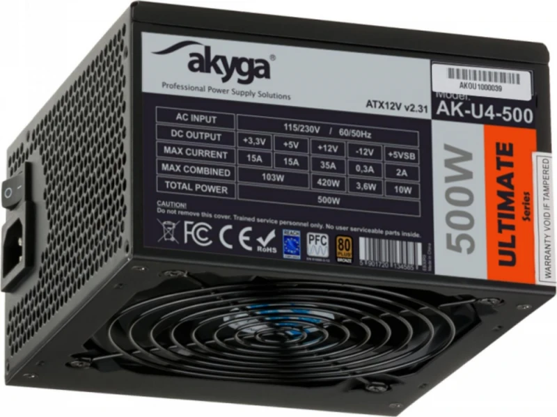 Akyga Ultimate ATX maitinimo šaltinis 500W AK-U4-500 80 PLUS bronzinis PCI-E PFC