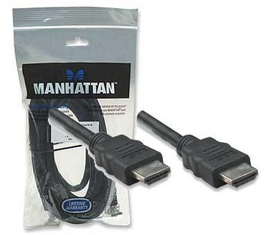 MANHATTAN didelės spartos HDMI kabelis su eternetu HEC, ARC, 3D, HDMI kištukas į kištuką, ekranuotas, Juodas, 7,5 m., 353274