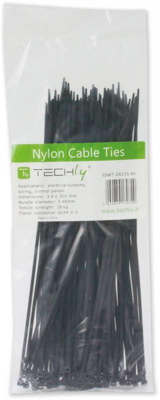 Techly 306356 užveržimo dirželiai 100 x 2.5mm, 100 vnt. juodi