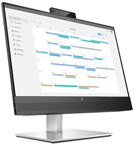 „Hewlett Packard (HP) HP E24mv G4 FHD“ konferencijų monitorius – 23,8 colio, 1920 x 1080 FHD, 250 nitų, 60 Hz, AG, IPS, HDMI/VGA/DisplayPort, 4 USB-A jungtys, garsiakalbiai, 5 MP internetinė kamera, reguliuojamo aukščio / pakreipimo / pasukimo / sukimosi funkcija, 3 metai