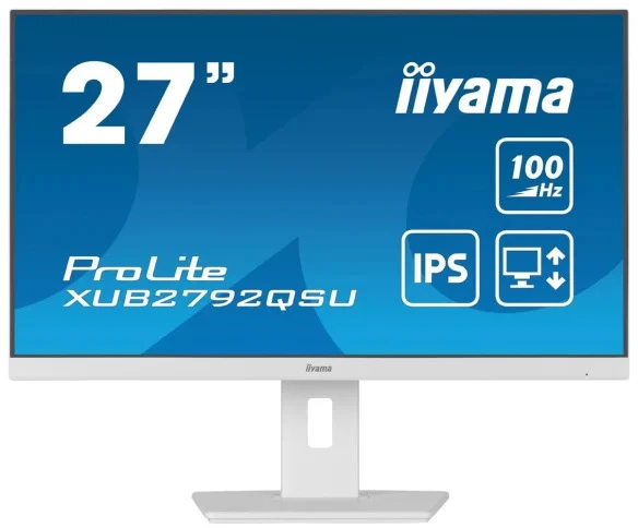 „IIYAMA XUB2792QSU-W6“ 27 colių ETE IPS monitorius, 2560x1440, 100 Hz, 250 cd/m2, 0,4 ms, garsiakalbiai, HDMI, DP, USB 4x3.2, „Baltas FreeSync“, 15 cm aukščio reguliavimas.