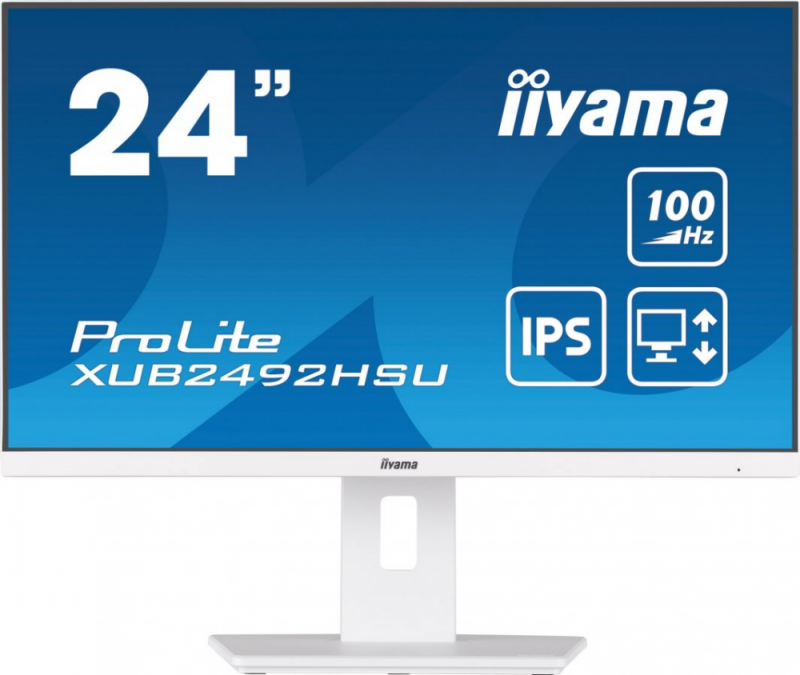 Monitorius Iiyama 24" Baltas ETE IPS skydelis, 1920x1080@100Hz, 15cm aukščio reguliavimo stovas, pasukamas, 250cd/m², garsiakalbiai, HDMI, DisplayPort, 0,4ms MPRT, FreeSync, USB-HUB 4x3.2 (23,8) VIS