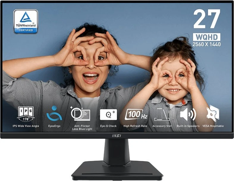 Monitorius MSI PRO MP275Q 27 colių IPS WQHD 100Hz 300cd/m2 4ms 2xHDMI2.0 DP garsiakalbiai