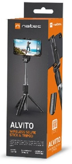 Natec Selfie Stick Tripod, Alvito, Wireless, Juodas