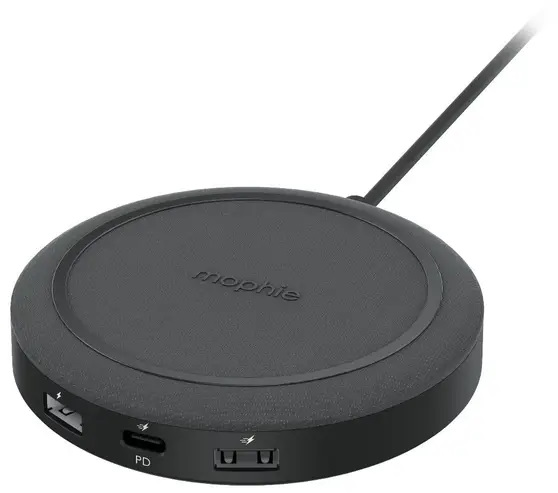 Mophie universalus belaidžio įkrovimo centras USB A 12 W, USB A 18 W, USB C 20 W (juoda)