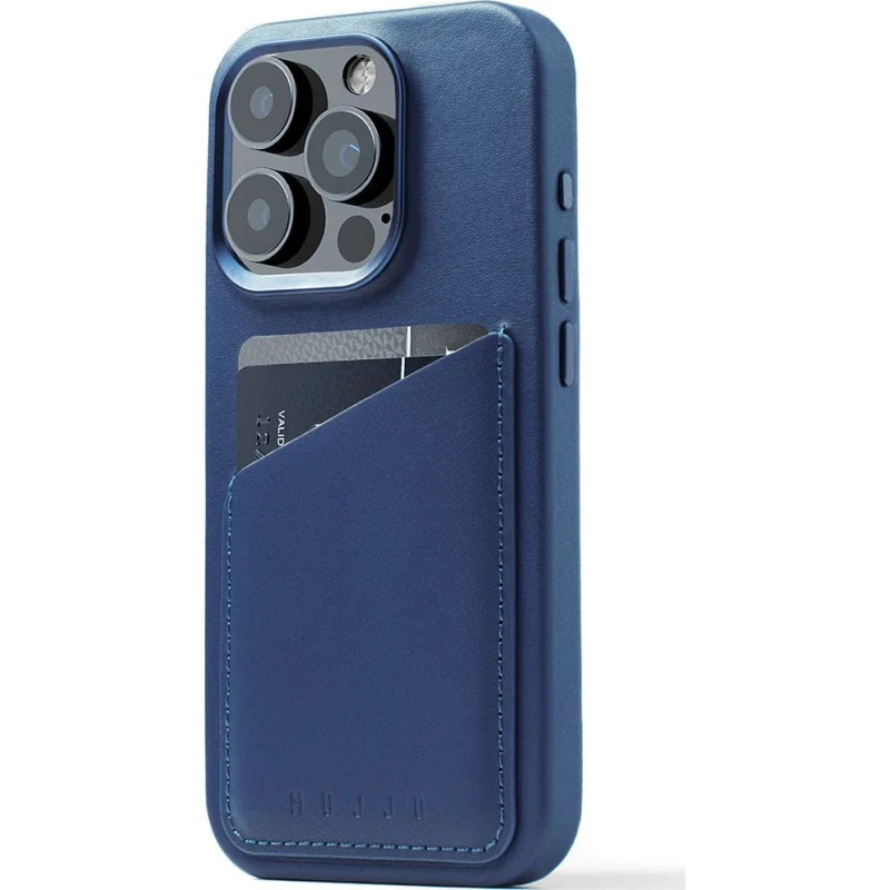 „Mujjo“ odinis piniginės formos dėklas – „iPhone 15 Pro“ telefonams skirti dėklai, suderinami su „MagSafe“ (monaco mėlynas)