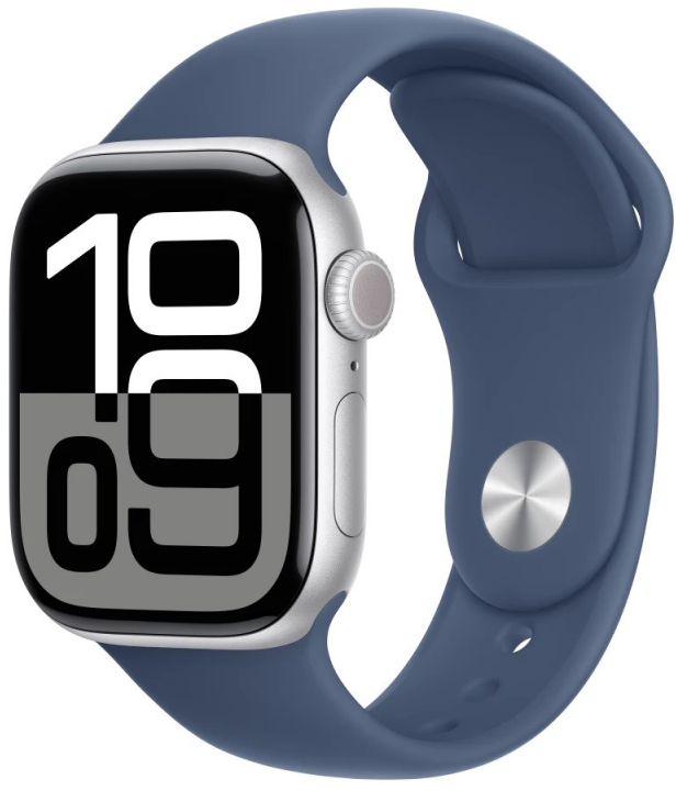 Išmanusis laikrodis Apple Watch Series 10 GPS + Cellular 42mm Sidabrinis aliuminio dėklas su Denim Sport Band - S/M