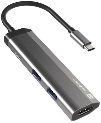 NATEC daugiaportinis „Fowler Slim“ USB-C šakotuvas, USB 3.0 x2, HDMI, 4K, USB-C PD