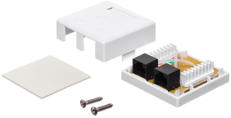 NETRACK 106-21 Netrack sukomplektuotas ant paviršiaus montuojamas lizdas 2xRJ45 8p8c UTP Cat6 LSA