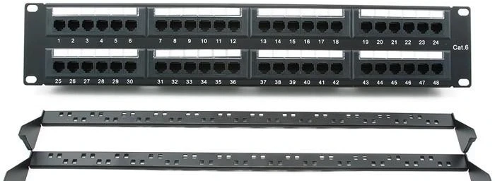 GEMBIRD NPP-C648CM-001 Gembird 19 patch panel 48 port 2U cat.6 su galinio kabelio valdymu, juodas