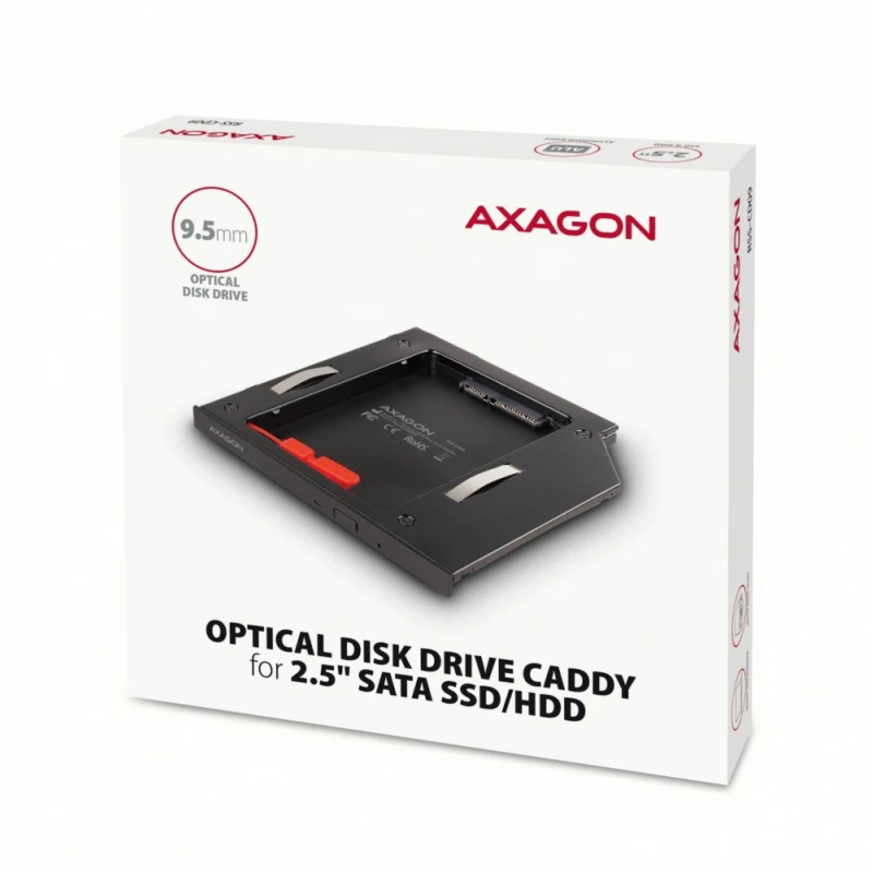 Axagon Išorinio kietojo disko dėklas RSS-CD09 Ramka su 2,5" SSD-HDD su Gniazda DVD, 9,5 mm LED aliuminio