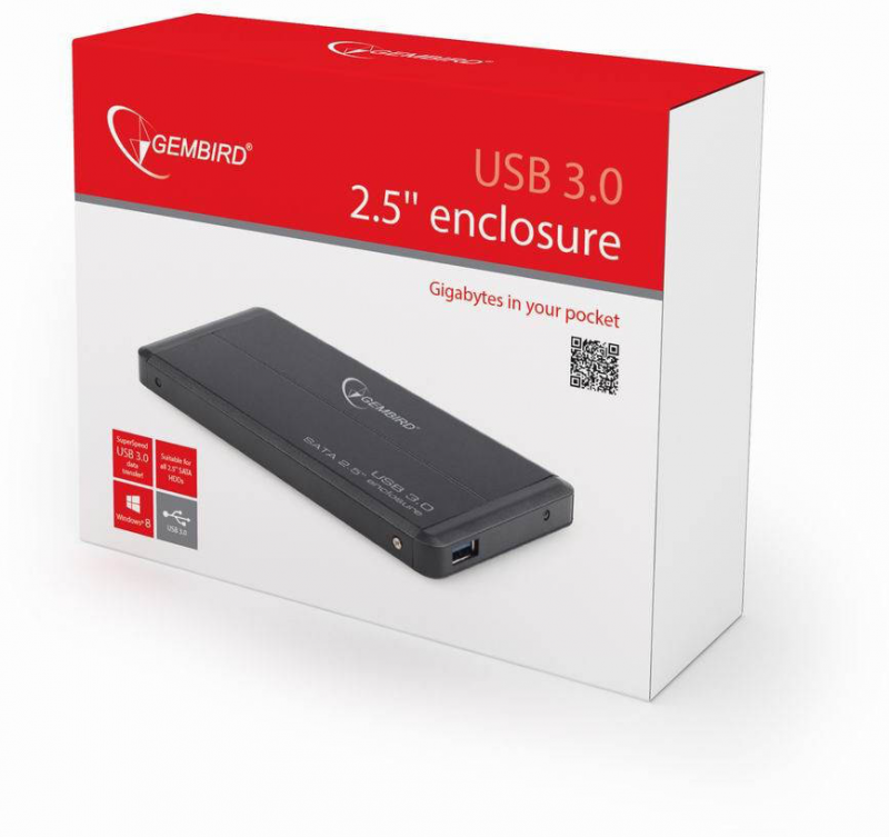 GEMBIRD EE2-U3S-2 HDD/SSD enclosure for 2.5 SATA - USB 3.0 Aliuminio Juodas
