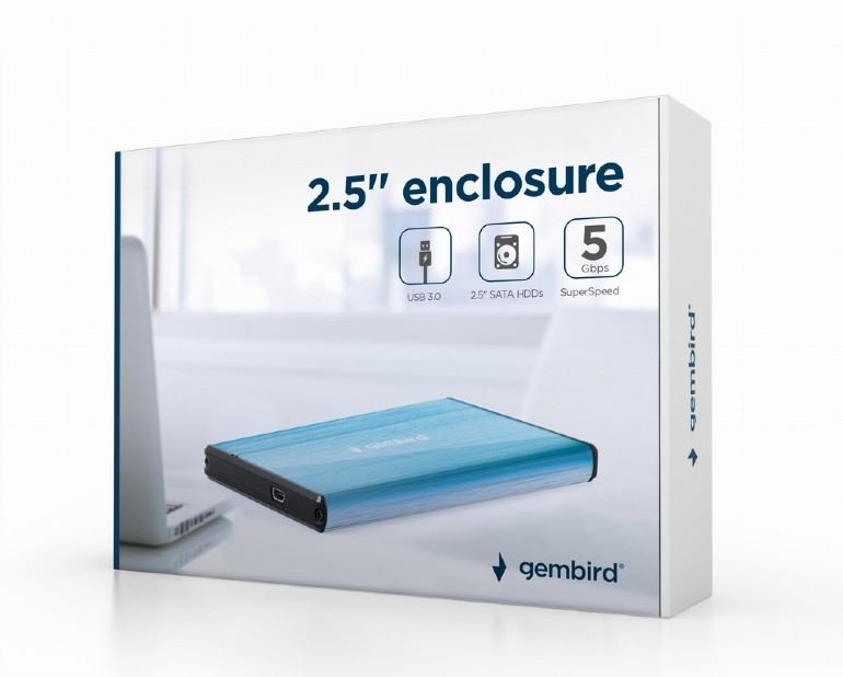 GEMBIRD EE2-U3S-3-B USB 3.0 2.5" HDD korpusas šlifuotas aliuminis mėlynas