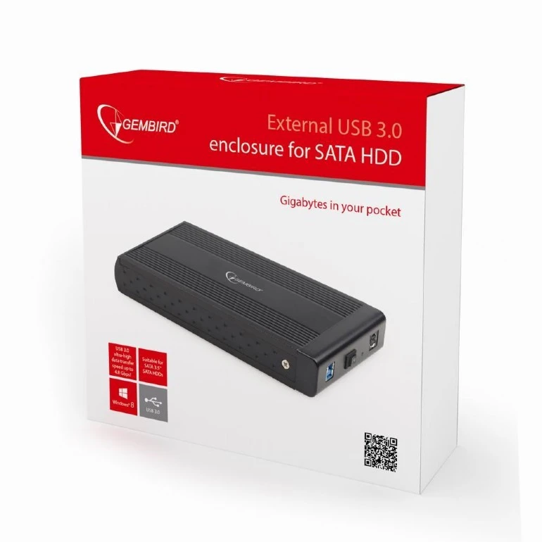 GEMBIRD EE3-U3S-3 HDD external enclosure for 3.5inch SATA - USB 3.0 Aliuminio Juodas