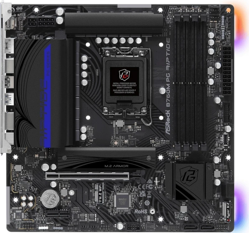 Pagrindinė plokštė ASROCK Intel B760 Express/LGA1700/Micro-ATX/Memory DDR5/Atminties lizdai 4/1xPCI-Express 4.0 1x/1xPCI-Express 4.0 16x/2xM.2/1xHDMI/1xDisplayPort/4xUSB 2.0/3xUSB 3.2/1xUSB-C/1xPS/2/1xRJ45/3xAudio port