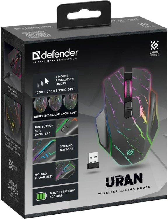Kompiuterio Pelė - Defender GM-503 Uran Optinė RF RGB 3200dpi
