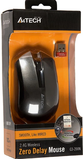 A4Tech Pelė G3-200NS Wireless, No, Juodas, Yes, Belaidė jungtis
