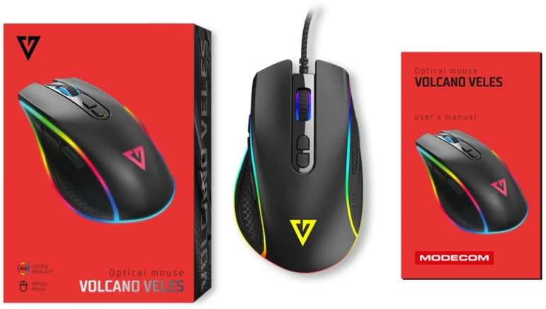 MODECOM VOLCANO VELES juoda su laidu optinė pelė | 12800 DPI