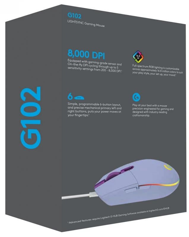 Pelė žaidimams Logitech G102 Lightsync, Alyvinė