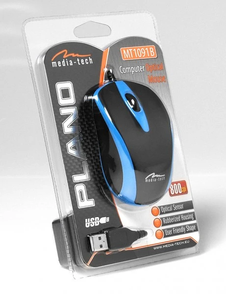 Itin ergonomiška optinė pelė Media-Tech PLANO MT1091B, USB jungtis, 800DPI, mėlyna