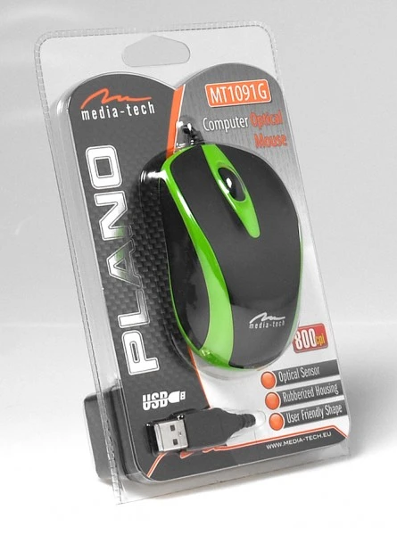 Itin ergonomiška optinė pelė Media-Tech PLANO MT1091G, USB jungtis, 800DPI, žalia