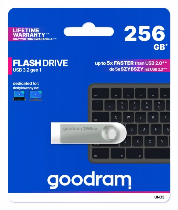 GoodRam Flash Drive – USB 3.2 gen 1 atminties laikiklis – UNO3 sidabrinis – 256GB