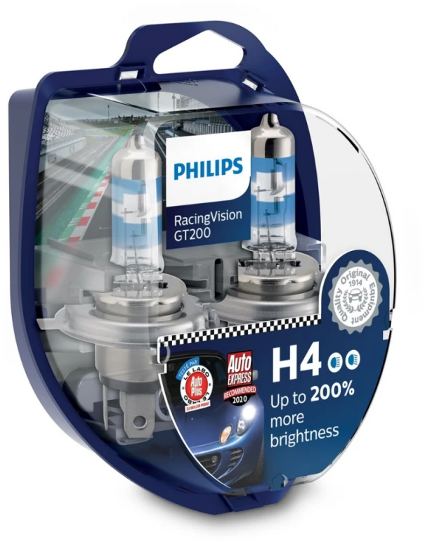 Philips Lempučių komplektas 2vnt. 60/55W 12V P43t H4 RACING VISION GT200+200%