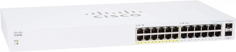 Šakotuvas Cisco CBS110 nevaldomas 24 prievadų GE, dalinis PoE, 2x1G SFP bendrinamas