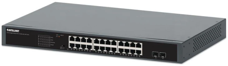 Šakotuvas „Intellinet 561907“ komutatorius, gigabito, 24x RJ45, „PoE+“, 370W, 2x SFP, 1GbE