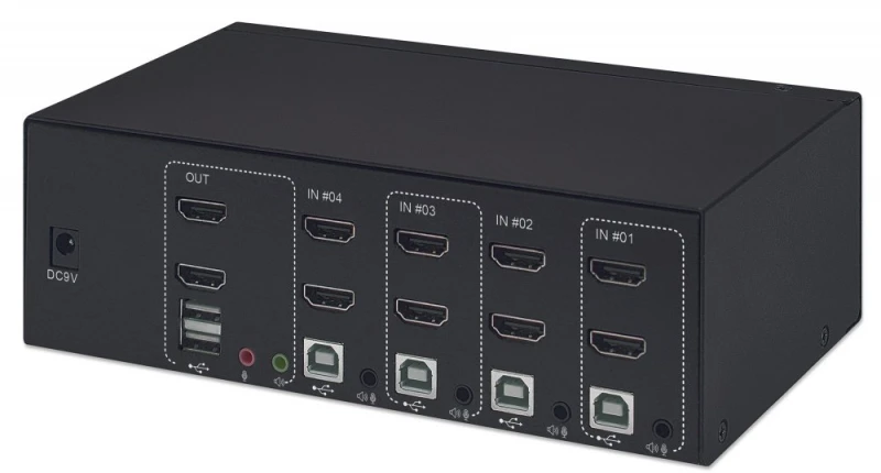 Intracom MANHATTAN KVM jungiklis HDMI/USB 4x1 dvigubo monitoriaus vaizdo 4K 30Hz