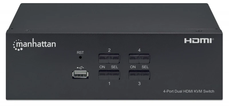 Intracom MANHATTAN KVM jungiklis HDMI/USB 4x1 dvigubo monitoriaus vaizdo 4K 30Hz