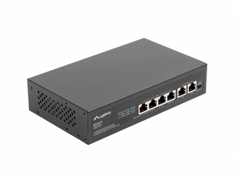 LANBERG jungiklis PoE 19 colių 6 prievadų 100MB 4 jungtys PoE 30W/prievadas max 60W DSP3-0105-60W nevaldomas