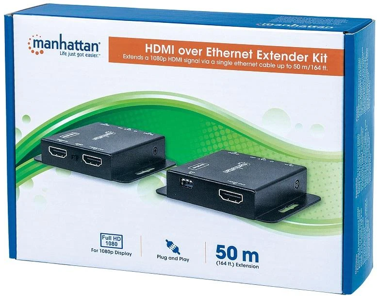 Manhattan 207461 HDMI ilgintuvas per Cat6a vytos poros, iki 50 m su IR ir POC maitinimo kabeliu