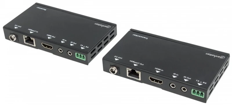 Manhattan 207638 Extender sygnału HDMI po skrętce Cat5e/6/6A/7, 4K do 40m, HDBaseT do 70m