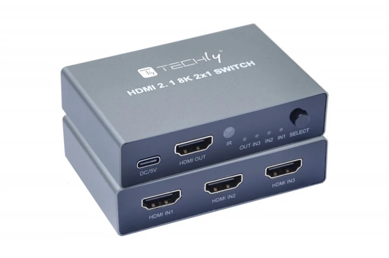 TECHLY HDMI 2.1 8K jungiklis su dviem korpusais
