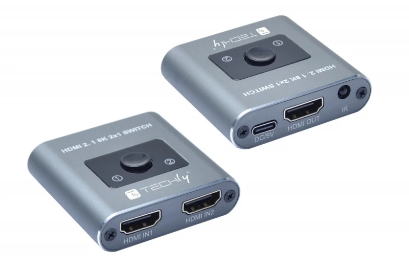 TECHLY HDMI 2.1 8K jungikliai – priekinis ir galinis vaizdas