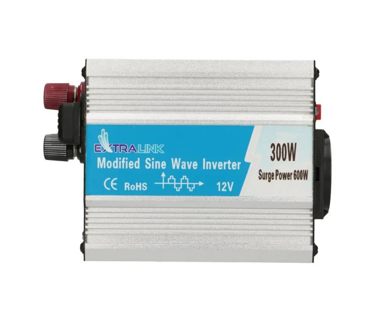 EXTRALINK automobilio įtampos keitiklis 12V-230V 300W modifikuotas sinusas OPIM-300W