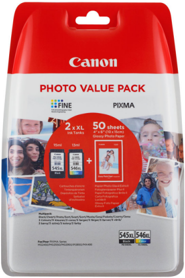 Canon PG-545XL/CL546XL rašalo kasetės, + GP501 10x15 foto popierius